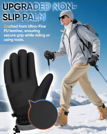 Winter Gloves for Women Men, Waterproof and Warm, Thermal with Touchscreen Fingers Gloves for Cold Weather Cycling Running Working Outdoor Activities, Black