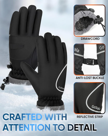 Winter Gloves for Women Men, Waterproof and Warm, Thermal with Touchscreen Fingers Gloves for Cold Weather Cycling Running Working Outdoor Activities, Black